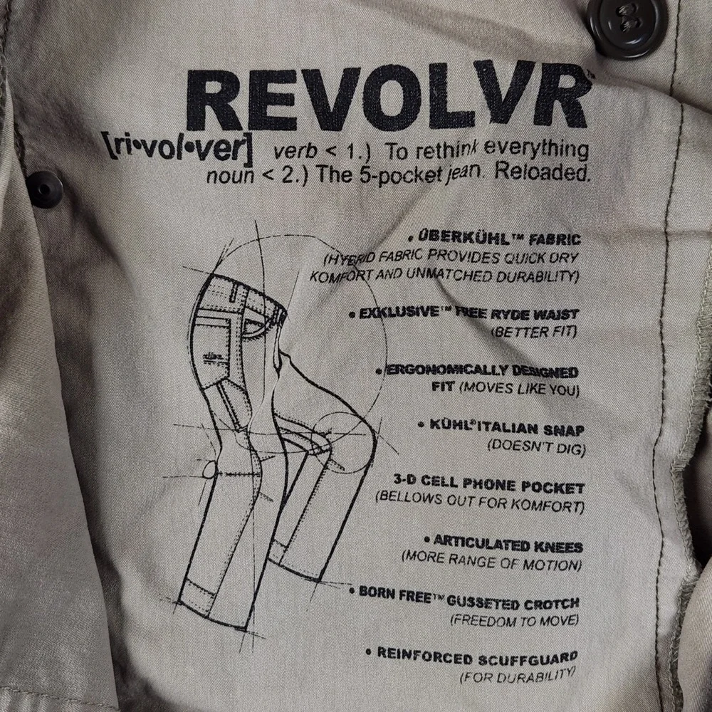 Kuhl Revolvr Pants Mens 32x34 Khaki Green Utility Cargo Stretch Hiking Workwear